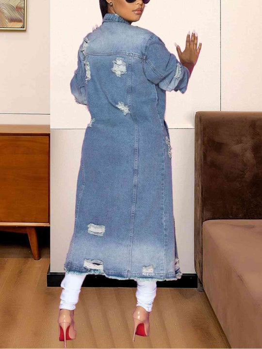 Heidi-Mode | Lange Ärmel Raw Hem Denim Jacke