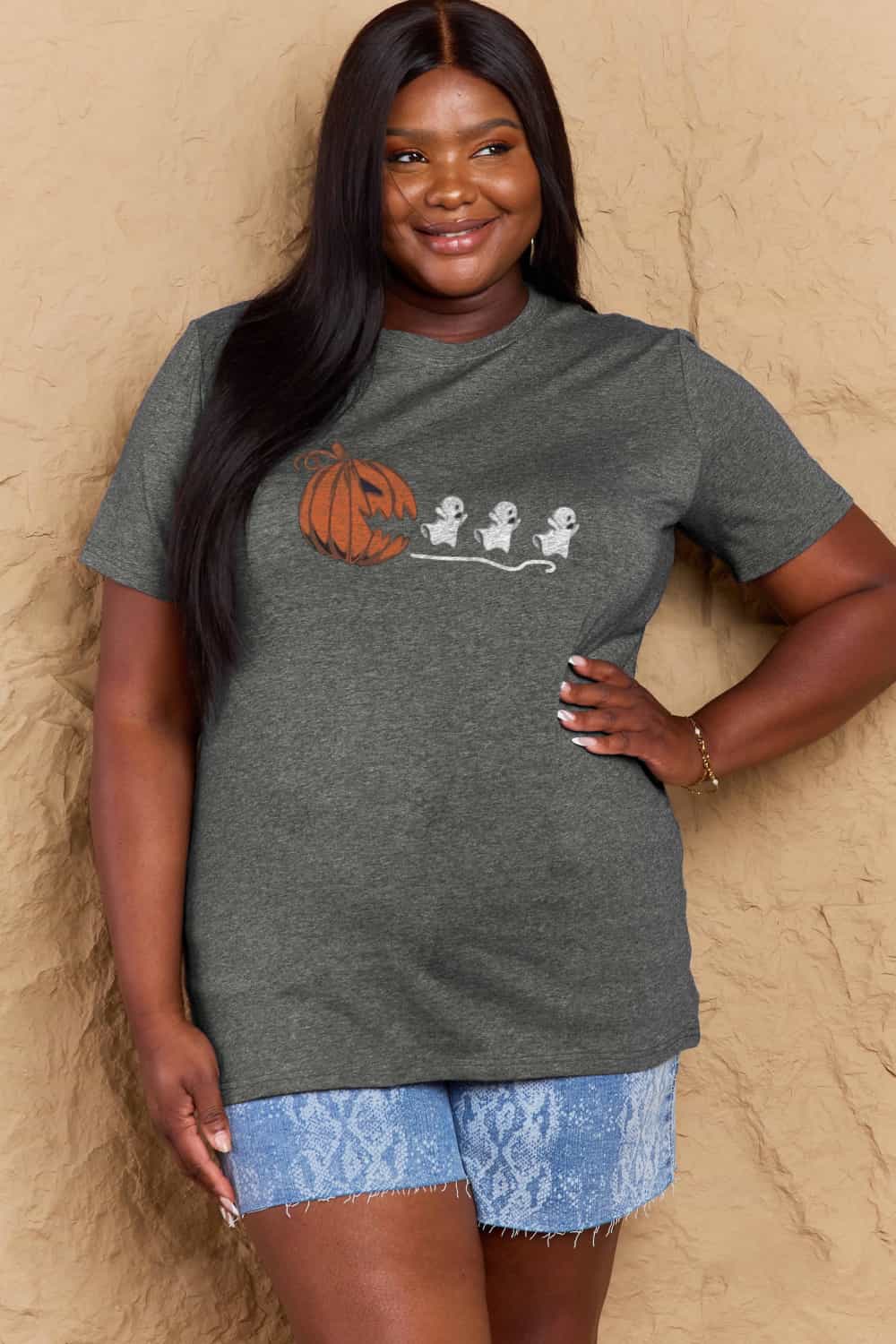 Heidi-Mode | Simply Love Vollgröße Kürbisgesicht Grafik Baumwoll-T-Shirt