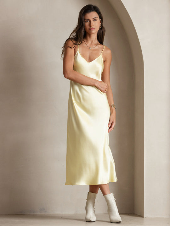 Heidi-Mode | Lange Seidenkleid mit Spaghetti-Träger