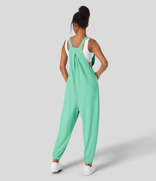 jumpsuit Mit Verstellbarem Gürtel Und Knöpfen, Mehreren Taschen Und Waffelmuster