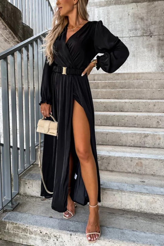Heidi-Mode | Schaffende Magie Lange Ärmel Gürtel Maxi Kleid