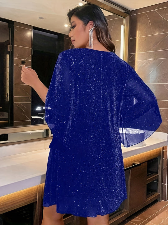 Heidi-Mode | Lässiges Baumwollkleid mit Glitzerndem V-Ausschnitt und Geschlitzten Ärmeln für Damen Ideal für Den Sommer
