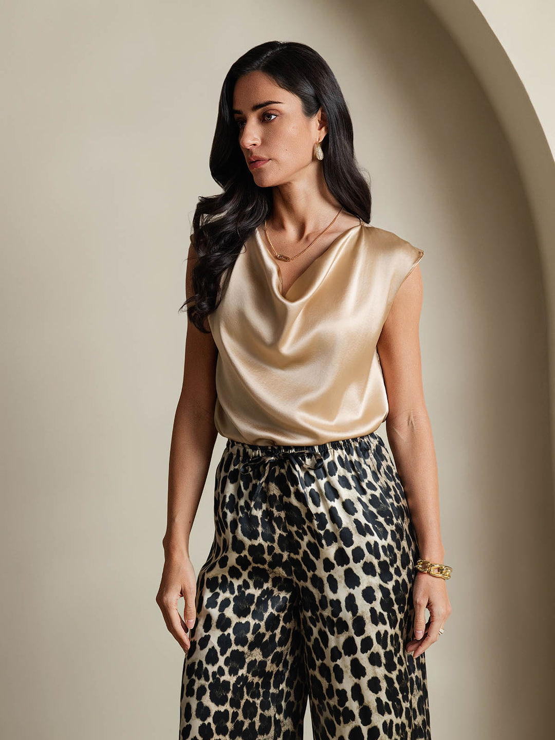 Heidi-Mode | Seiden Kappenärmel Halskragen Tanktop Bluse