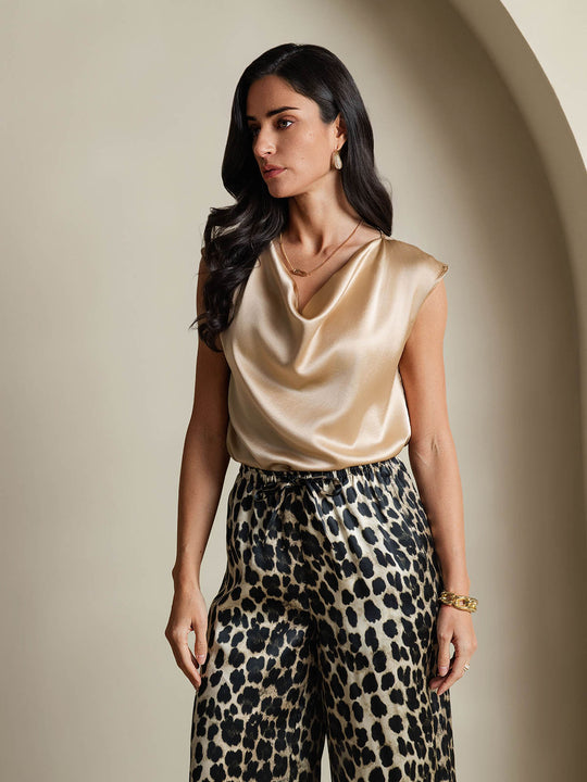 Heidi-Mode | Seiden Kappenärmel Halskragen Tanktop Bluse