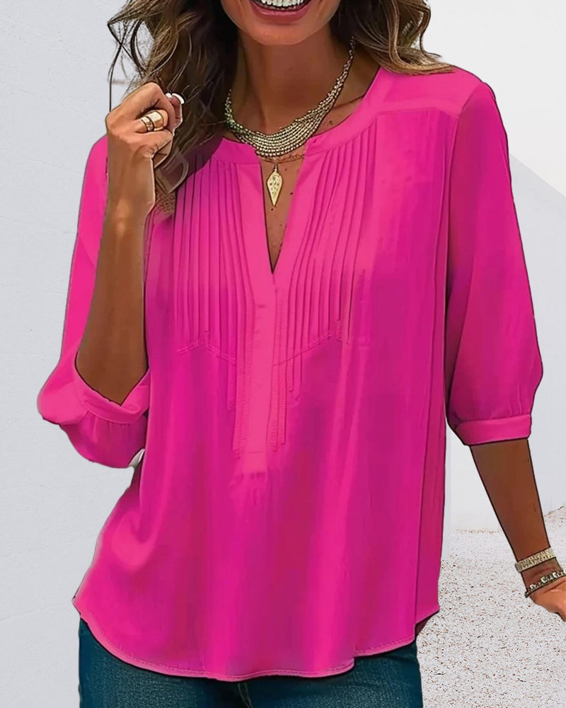 Heidi-Mode | Falten Ungefarbte Bluse mit V-Ausschnitt
