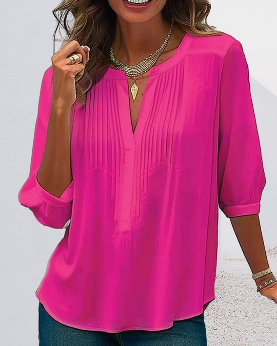 Heidi-Mode | Falten Ungefarbte Bluse mit V-Ausschnitt