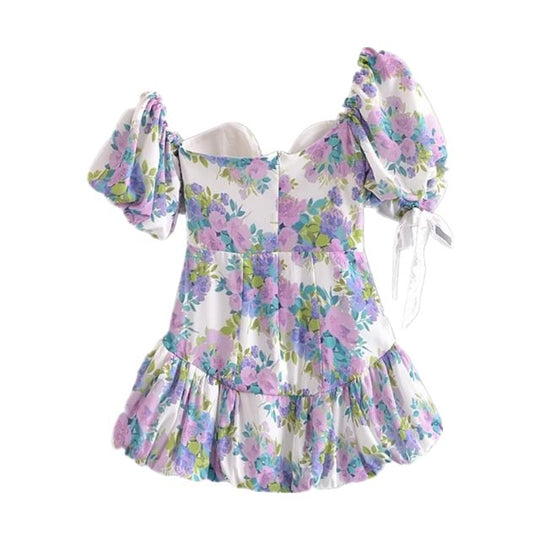 Schulterfreier Playsuit mit Spitzenrand und Blumendruck