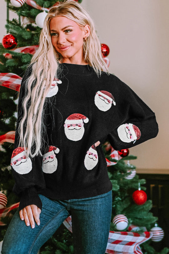 Pailletten-Weihnachtsmann-Pullover Mit Läuferärmeln