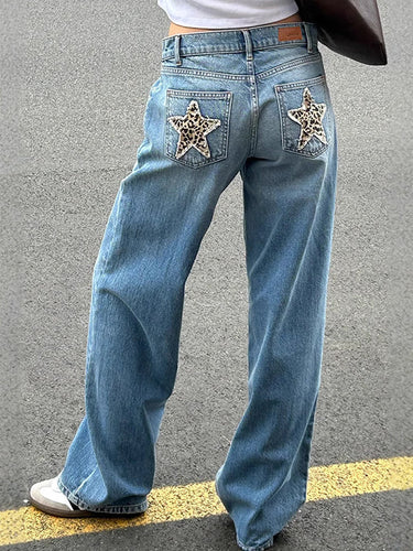 Heidi-Mode | Retro Leoparden Print Stern Boyfriend Jeans