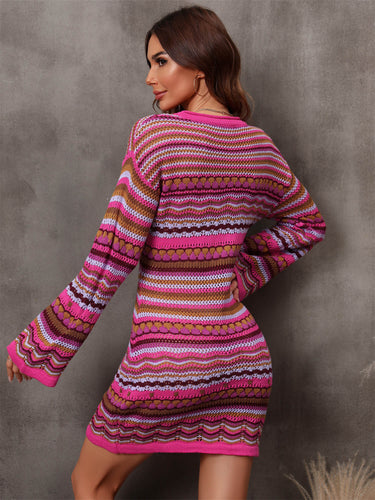 Heidi-Mode | Engel Flügel Mehrfarbig Gestreifter Fallender Schulter Pullover Kleid