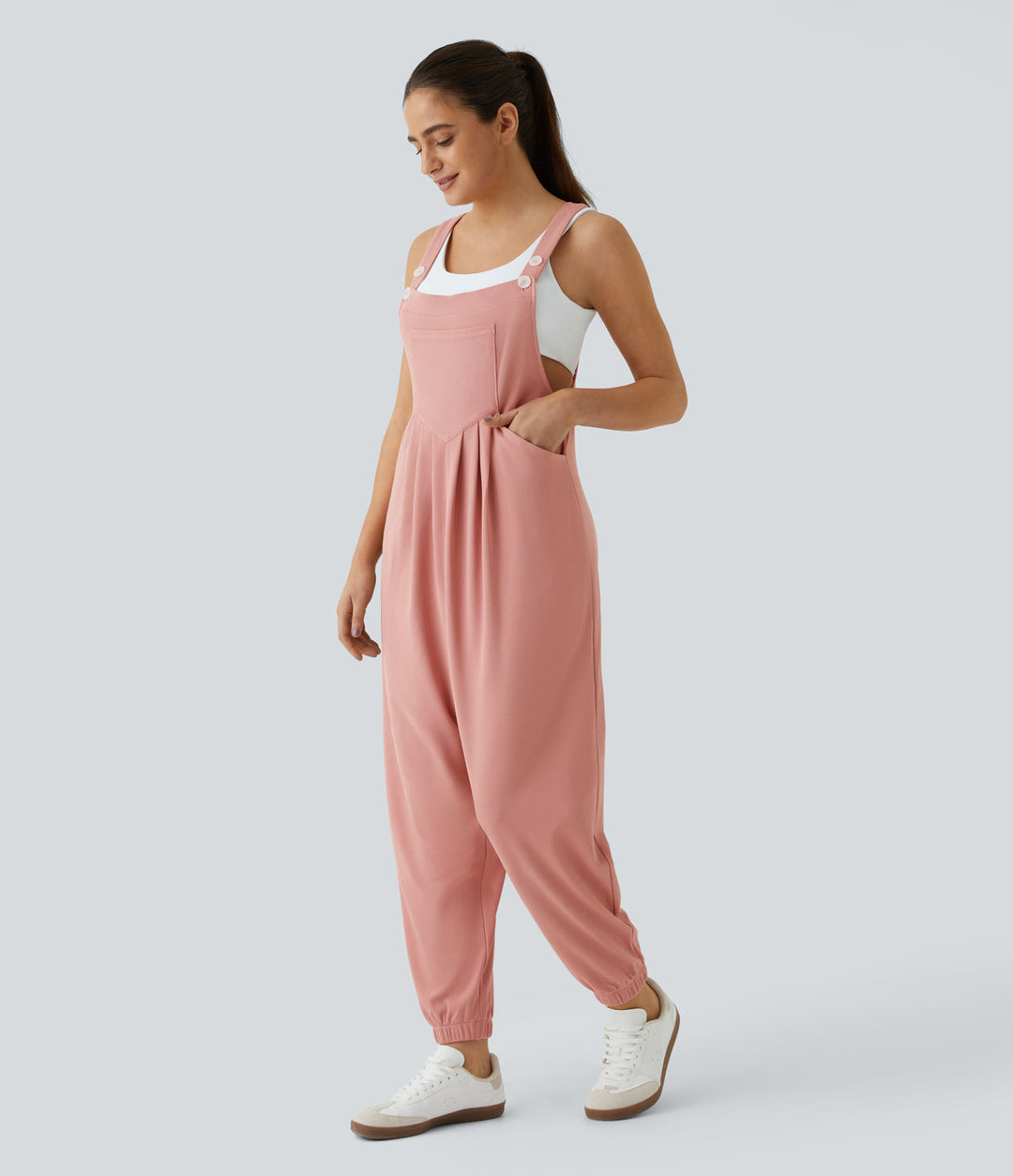 jumpsuit Mit Verstellbarem Gürtel Und Knöpfen, Mehreren Taschen Und Waffelmuster