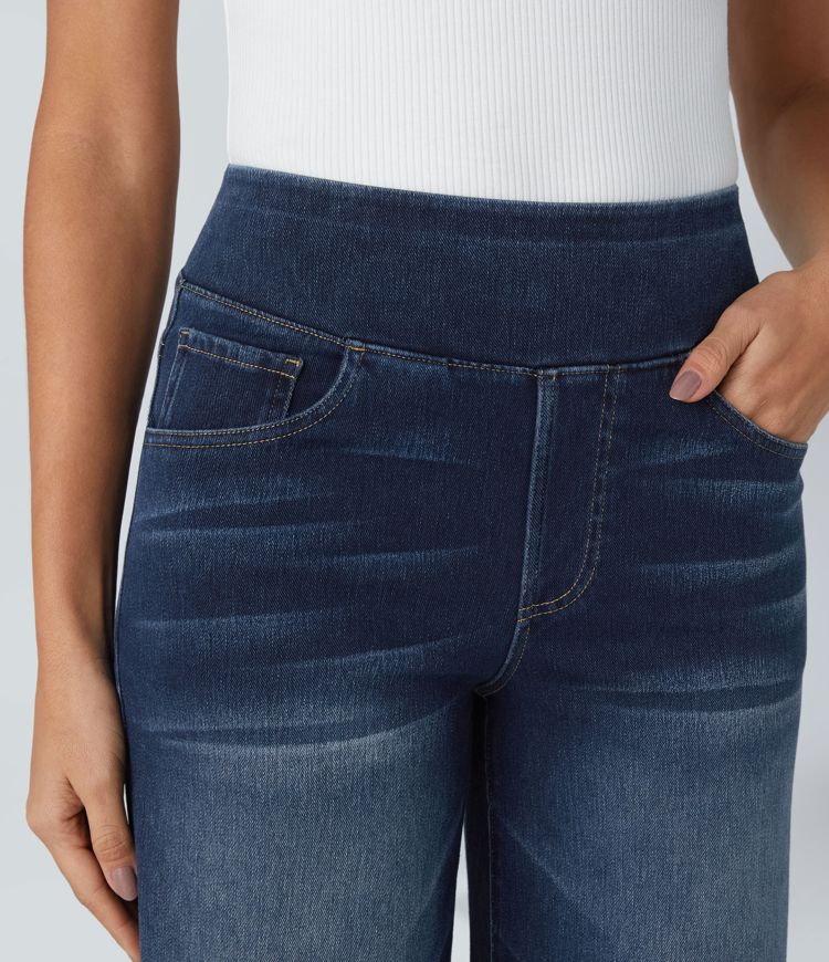 Heidi-Mode | Hochtaillierte Weite Bein Jeans mit Mehreren Taschen