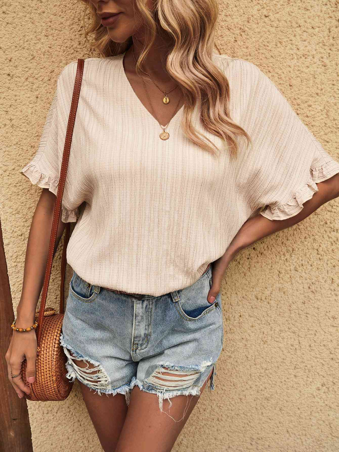 Heidi-Mode | V-Ausschnitt Halbärmelig Bluse