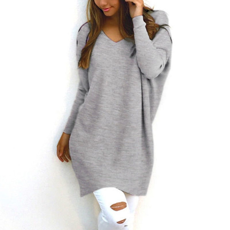 Heidi-Mode - Sweater |Eleganter langer Pullover mit V-Ausschnitt für Damen
