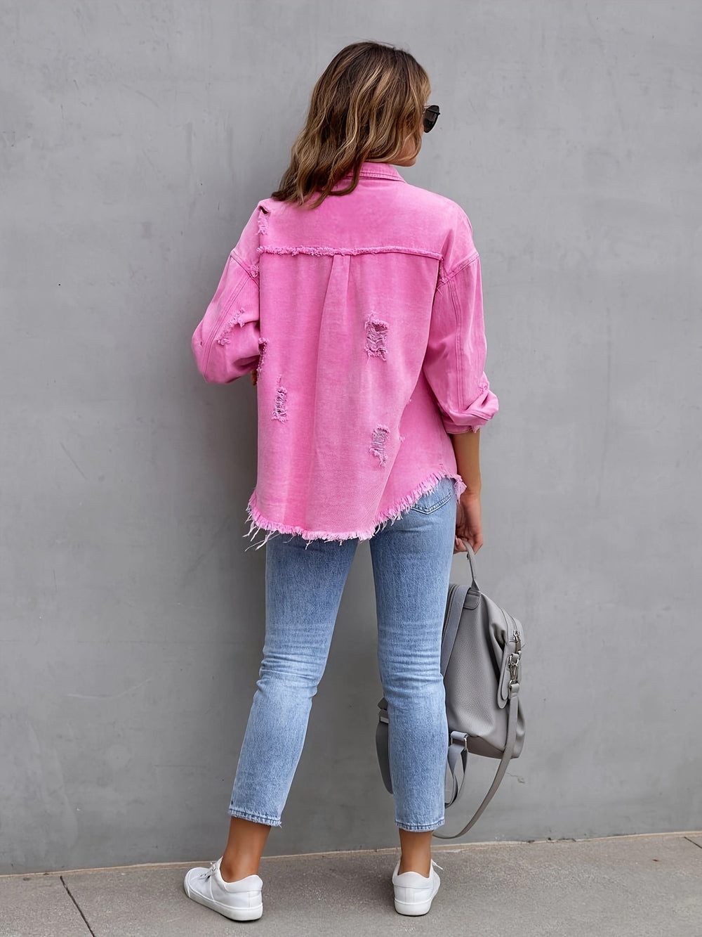 Heidi-Mode | Übergröße Jeansjacke mit Distressed Look Trendiger Denim für Lässige Styles