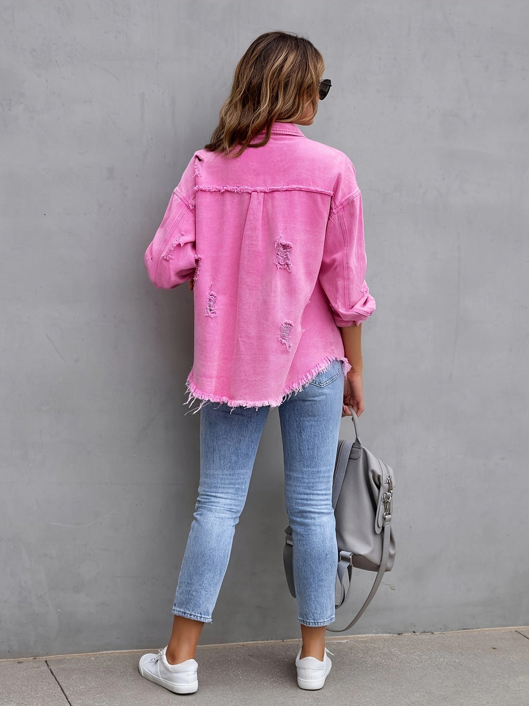 Heidi-Mode | Übergröße Jeansjacke mit Distressed Look Trendiger Denim für Lässige Styles