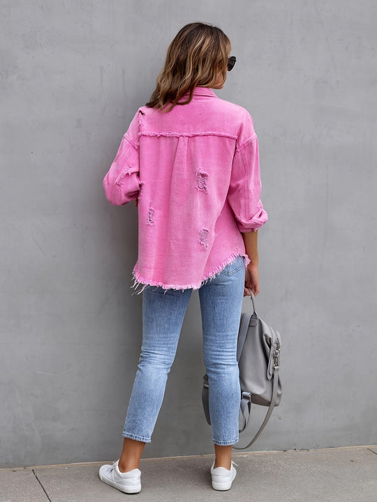 Heidi-Mode | Übergröße Jeansjacke mit Distressed Look Trendiger Denim für Lässige Styles