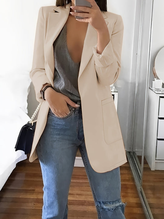 Heidi-Mode | Eleganter Einfarbiger Business-Blazer Mit Offener Vorderseite - Ideal Für Alle Jahreszeiten