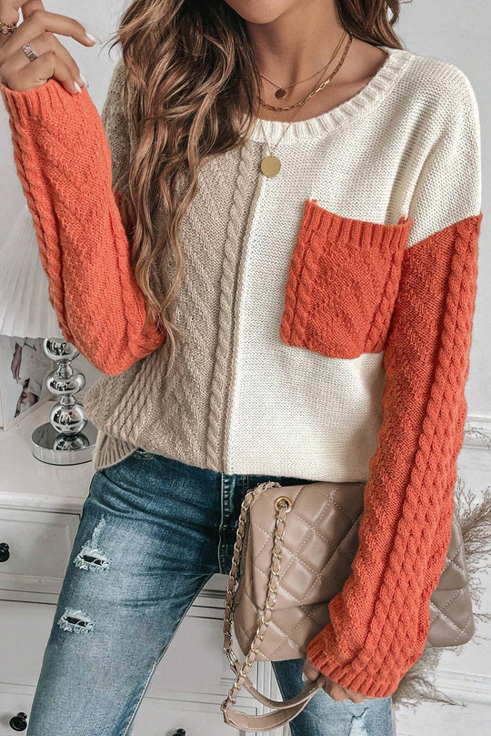 Flame Colorblock Pullover Mit Aufgesetzten Taschen Und Schultertaschen