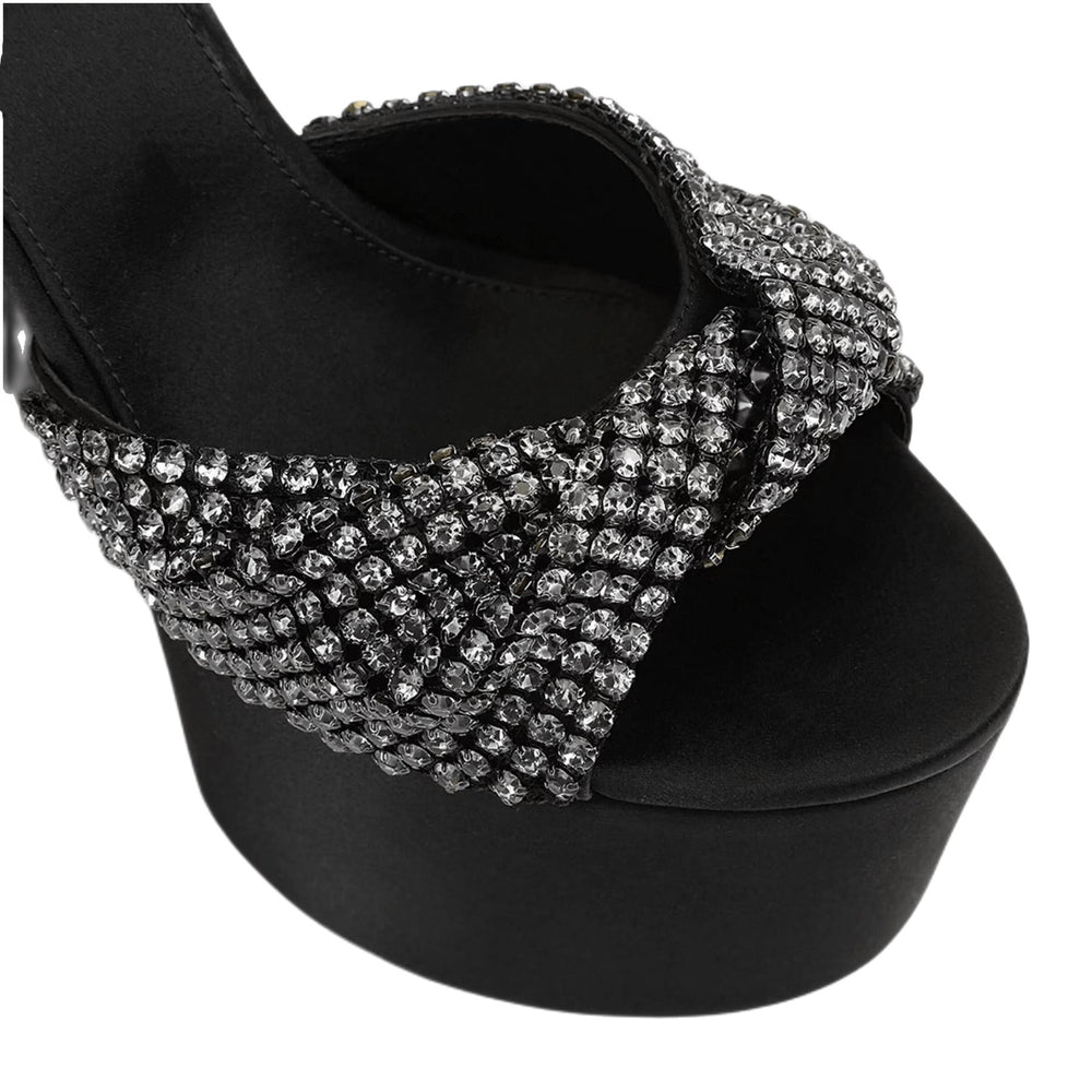 Heidi-Mode | Seiden Hohe Plateau Schuhe Wasserdichte Plateau Strass Peep Toe Hohe Sandalen