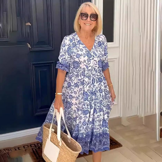 Heidi Mode | Kleid mit V-Ausschnitt und Print in Übergröße