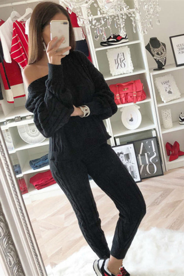 Heidi-Mode | Elevated Comfort Kabelpullover und Slim Fit Hosen Set