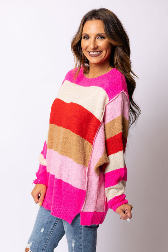 Roter Mix Horizon Stripes Pullover Mit Dolman-Ärmeln