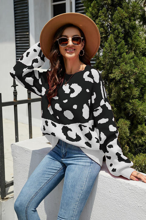 Heidi-Mode | Leopard Drop Shoulder Pullover