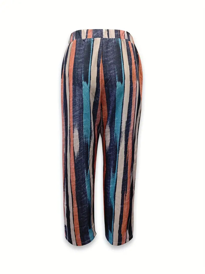 Heidi-Mode | Gestreifte Hose mit Geradem Bein Stilvolle Hose für Jede Saison mit Taschen