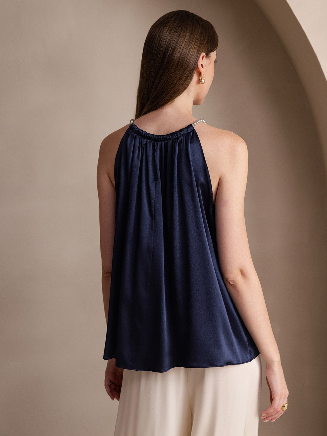 Heidi-Mode | Seiden Perlenknoten Hals Tanktop