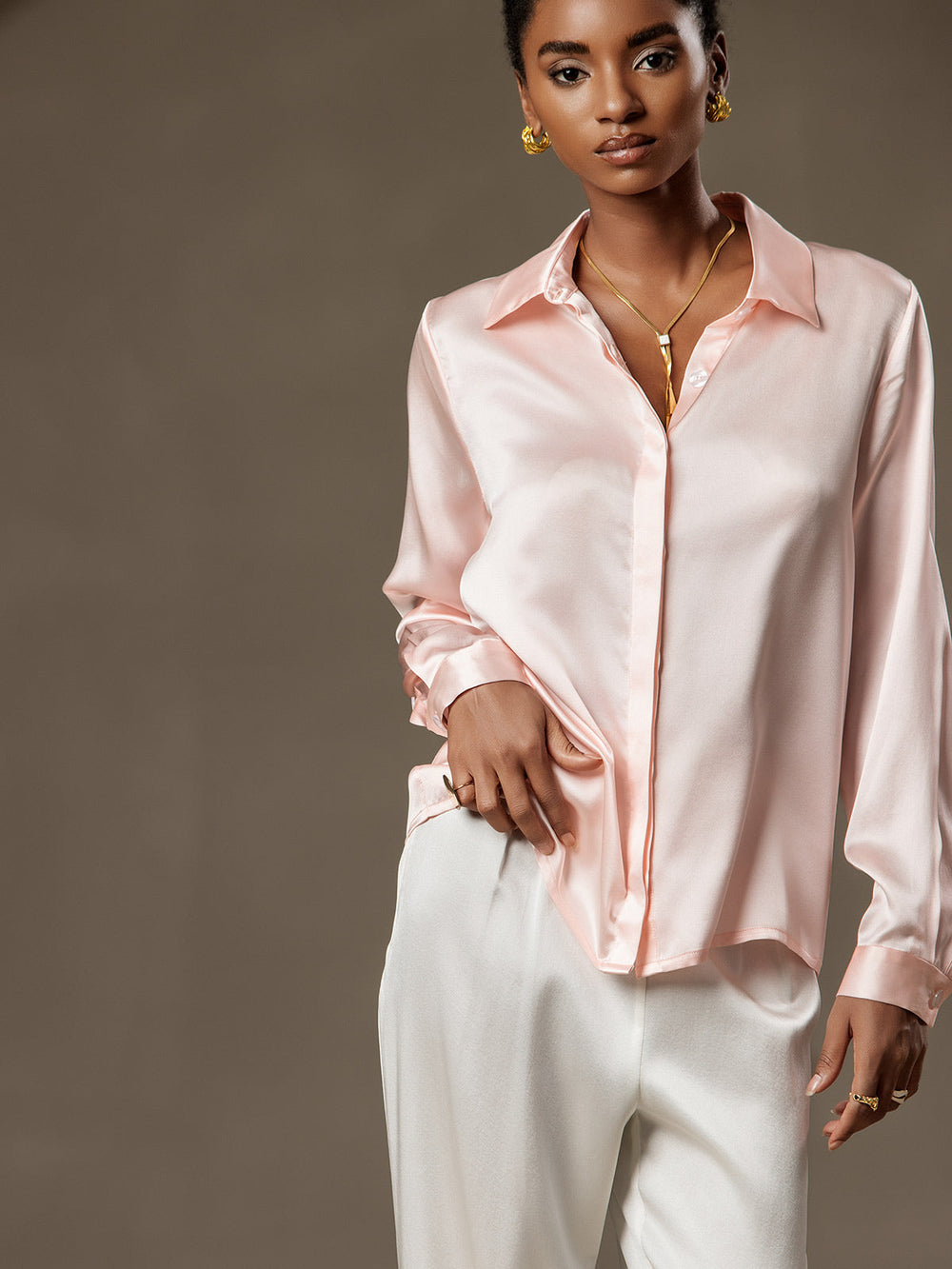 Heidi-Mode | Damen Klassische Seide Langarmshirt