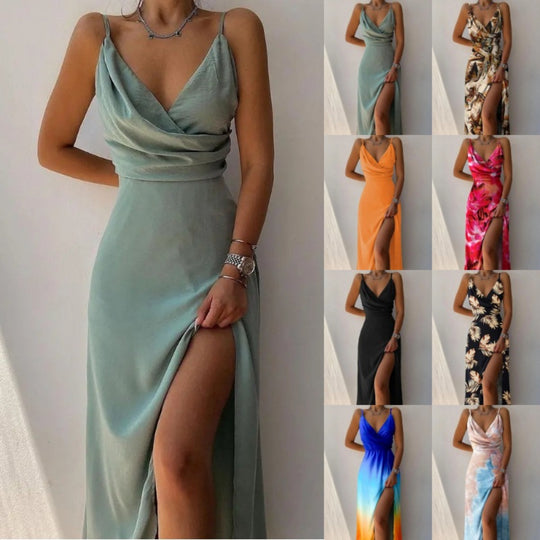 Heidi Mode | Kleid mit Hosenträgern und V-Ausschnitt mit geteiltem Print