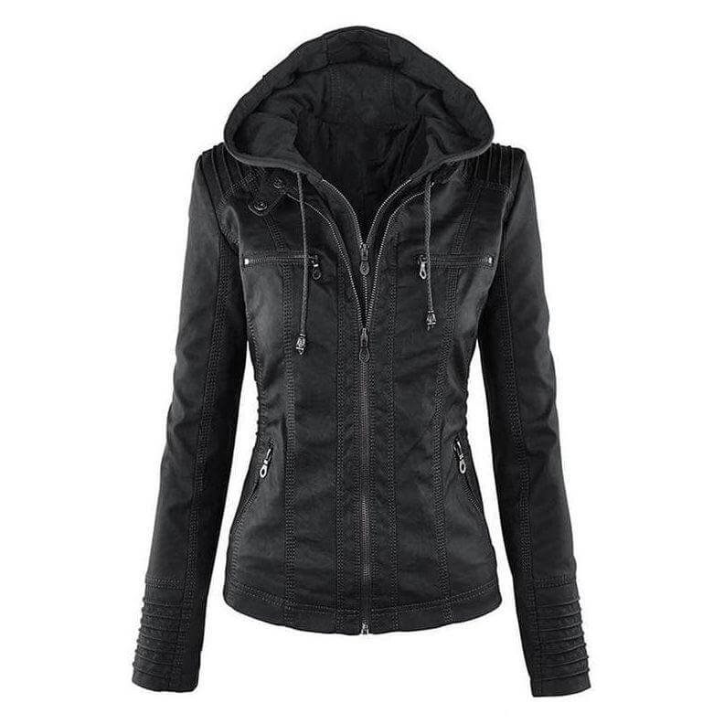 Heidi-Mode | Damen Slim Fit PU-Leder Zip-Up Hoodie