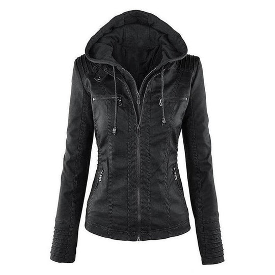 Heidi-Mode | Damen Slim Fit PU-Leder Zip-Up Hoodie