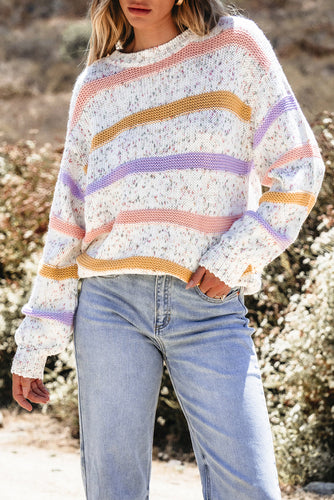 Heidi-Mode | Kontraststreifen Rundhals Fallende Schulter Pullover