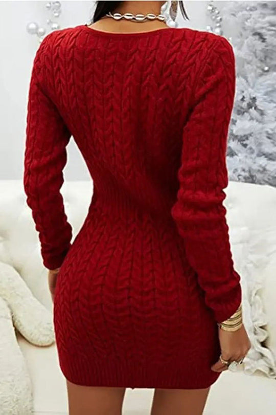 Heidi-Mode | Alle Herbst Sachen Kabel Reißverschluss Hals Strick Pullover Kleid