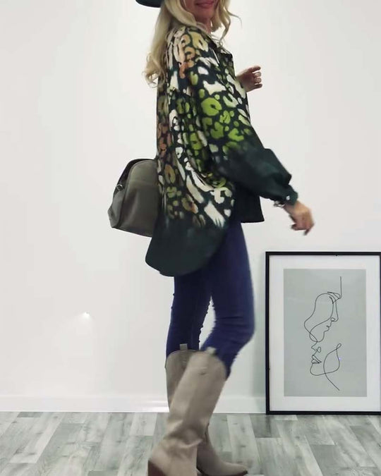 Heidi-Mode | Grüne Bluse mit Leopardenmuster