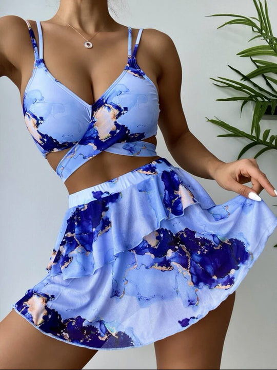 Heidi Mode | Dreiteiliges Bikini-Set mit Marmordruck
