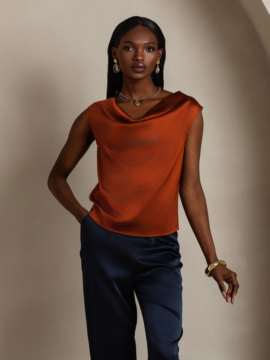 Heidi-Mode | Seiden Kappenärmel Halskragen Tanktop Bluse