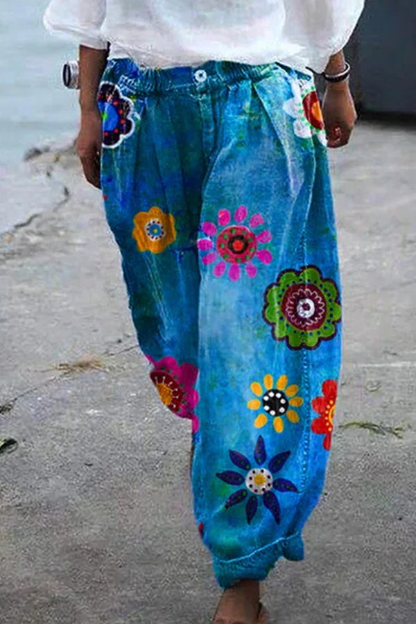 Heidi-Mode | Bohemian Floral Gedruckte Übergroße Harem-Hose