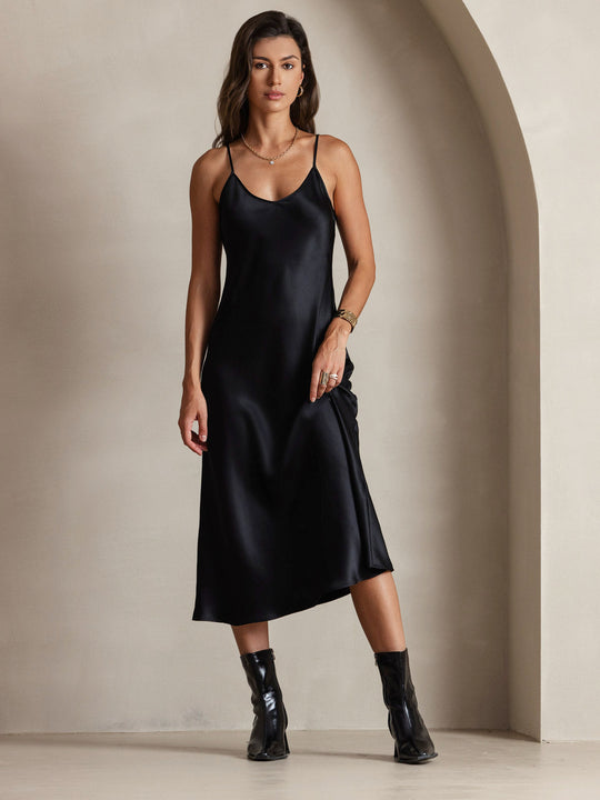 Heidi-Mode | Lange Seidenkleid mit Spaghetti-Träger