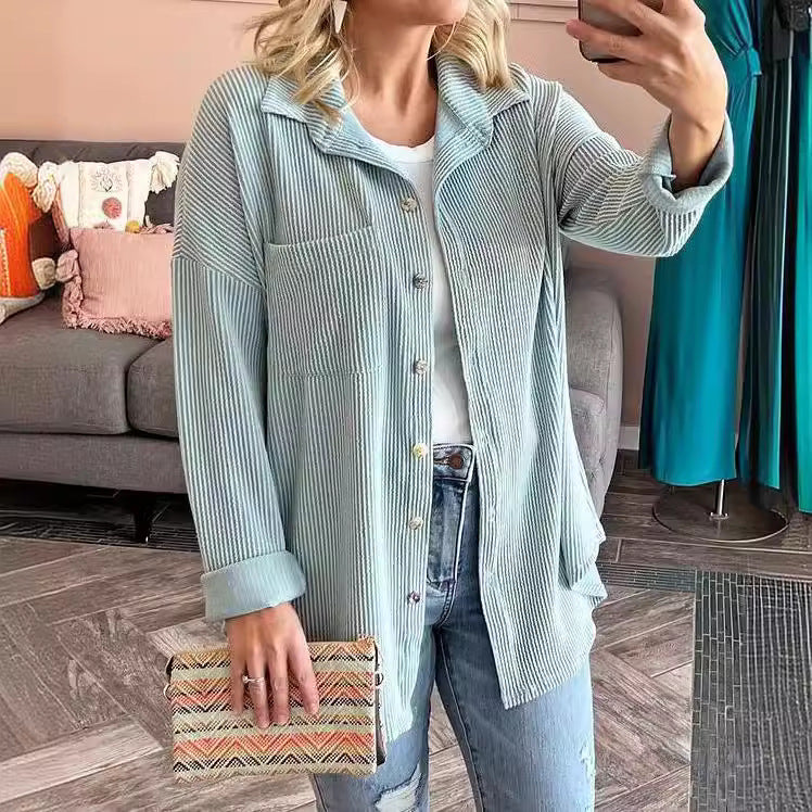 Heidi-Mode - Schick Herbst Gestreifte Lange Ärmel Bluse für Frauen