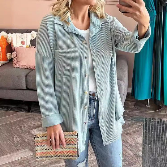 Heidi-Mode - Schick Herbst Gestreifte Lange Ärmel Bluse für Frauen