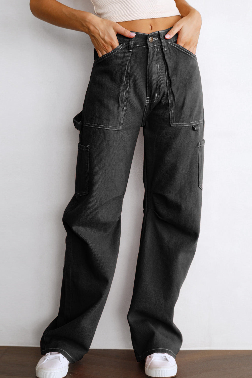 Cargo-Hose Mit Hoher Taille Und Geradem Bein Und Taschen