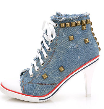 Heidi-Mode | Rundtå Damen Schuhe Denim Hohe Absätze
