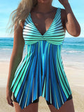 Heidi-Mode | Gestreifter V-Ausschnitt Tankini mit Fließendem Design für Damen