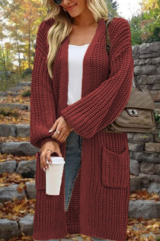 Heidi-Mode | Länge Locker Oversized Doppelte Tasche Cardigan Sweater Jacke