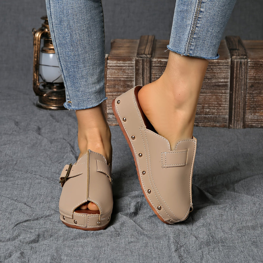 Heidi-Mode | Bequeme Sommerschuhe Auf Plateau mit Riemenverschluss und Offener Zehe