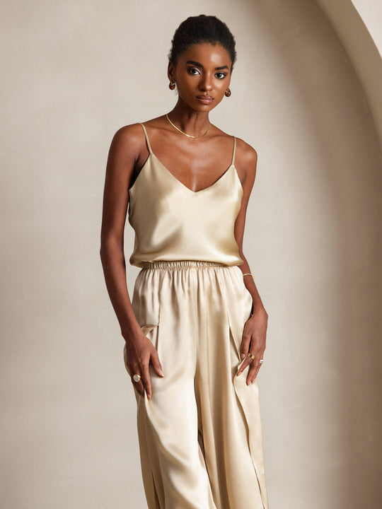 Heidi-Mode | V-Ausschnitt Reine Seide Spaghettiträger Camisole Top