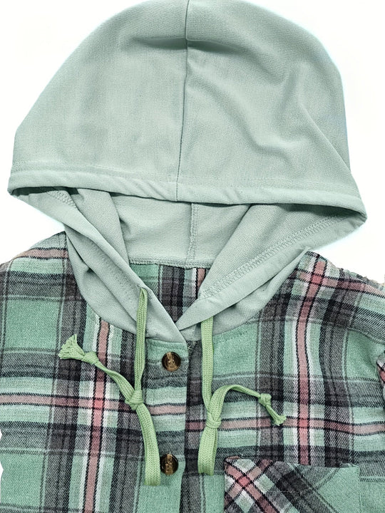 Heidi-Mode | Karierte Jacke mit Kapuze Baumwolle und Polyester Leger und Komfortabel